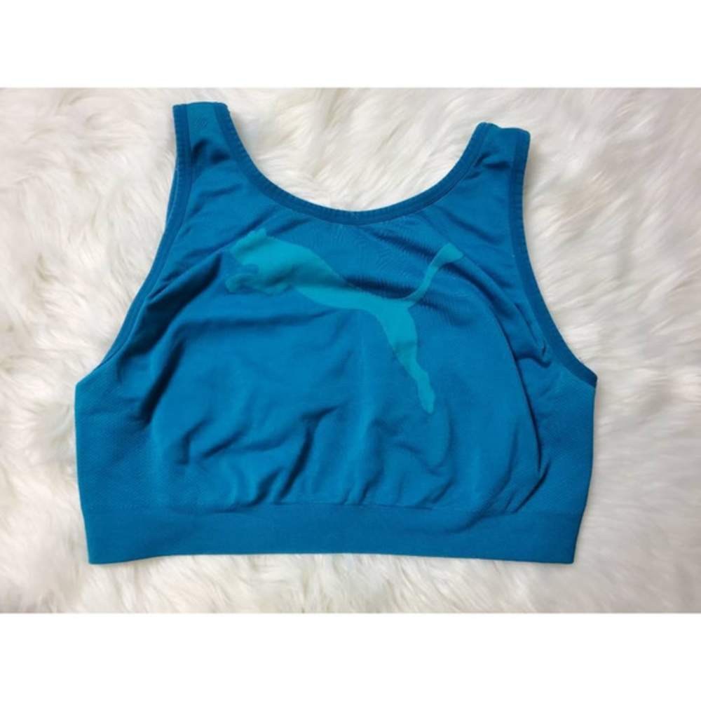 Puma Womens Activewear Crop Top Blue Sleeveless Scoop Neck Stretch L